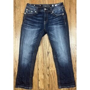 Miss Me Mid-Rise Jeans Cropped Embellished Embroidered Blue Jeans Size 27x26